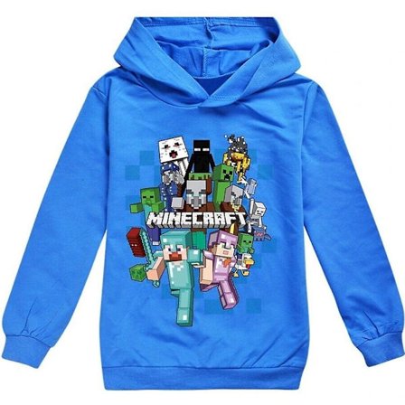 Barn Tecknade Spel Hoodie Casual Långärmad Tröja Minecraft Grafisk Tröja för 5-12 år Pojkar Flickor-Xin Blå Blå 7-8 År