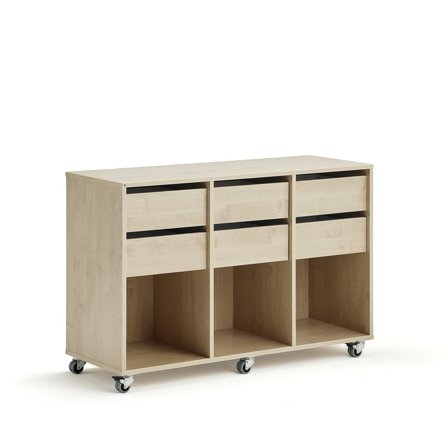 Student storage CASPER, 6 drawers, 3 compartments, birch