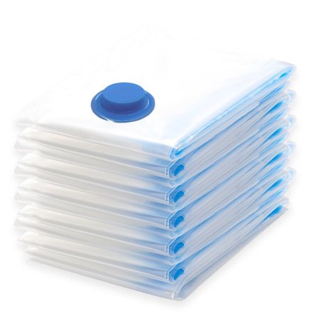 Vacuum Kompressions Lynlås Opbevaringsposer med Lufttæt Ventil og Håndpumpe, Stor, 5-pak, Transparent blå kant