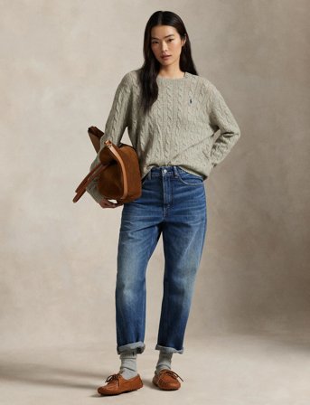 Polo Ralph Lauren Cable Wool-Cashmere Crewneck Sweater - Grey - S