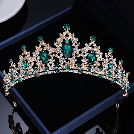 Dronningkrone og tiara prinsessekrone til kvinder krystalhovedbånd til brude, gotisk halloween kostumer prom halloween tilbehør (guldgrøn)