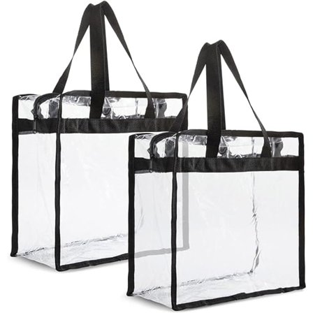 2-pak gennemsigtige stadiontasker - 12x6x12 store gennemsigtige tasker med lynlåse og håndtag