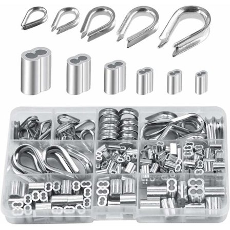 250 stk. aluminiumswire tovhylstre i 6 forskellige størrelser - assorterede dobbelthylstre og 5 størrelser tovhylstre til wiretov