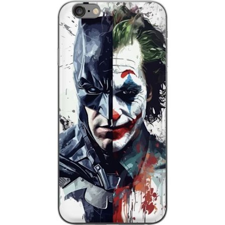 Kompatibelt Mobildeksel til Apple Apple iPhone 6s Plus Delt portrett av Batman og Joker i dramatisk illustrasjon, ikonisk superhelt motiv med mørk ku