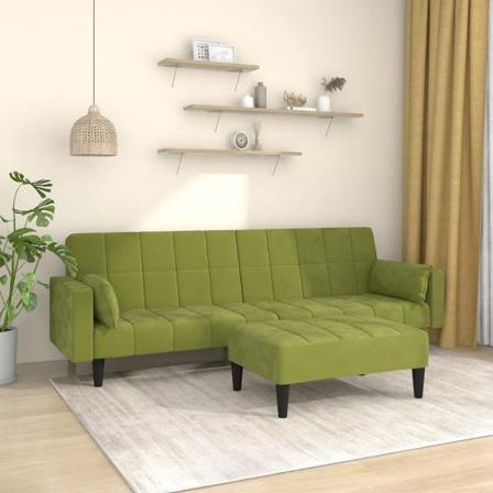 Vidaxl Bäddsoffa 2-sits Med Två Kuddar Och Fotpall Ljusgrön Samm Grön