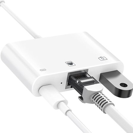 [Apple MFi-sertifisert] Lightning til RJ45 Ethernet-adapter, 3 i 1 USB til Lightning-adapter med ladeport og RJ45 Ethernet-port