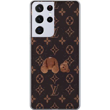 Kompatibel Mobilcover til Samsung Samsung Galaxy S21 Ultra 5G Luksuriøst monogrammønster med knust bamse i mørk modeæstetik