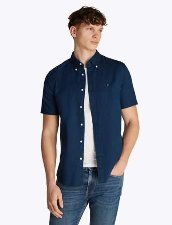 Tommy Hilfiger Linen Blend Solid Ss Rf Shirt - Blue - S