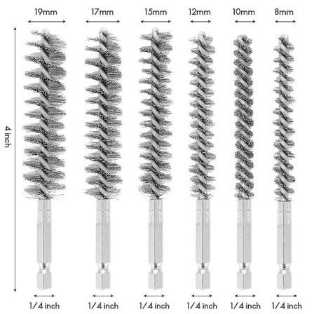 6 st Trådborstar för Borrmaskin, Rostfritt Stål Små Trådborstar i Olika Storlekar, för Rengöring, Putsa silver