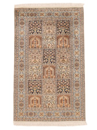 Kashmir Pure Silke Tæppe Håndknyttet 93X148 Brun/Beige Indien