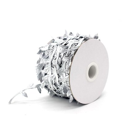Silver Leaf Foil Ribbon Trim Cord - 98 Feet - för DIY Garland Crafts och festliga bröllopsdekorationer [db]