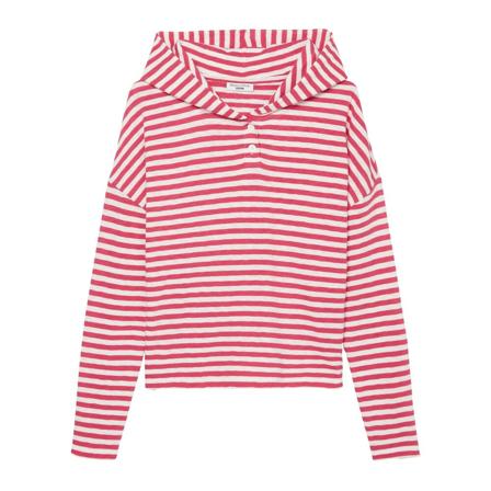 Marc O'Polo Striped long sleeve top with a hood, in a cropped design Pink, Dame, Størrelse: XL