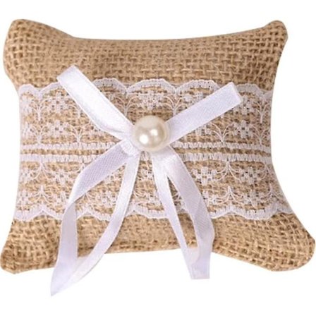 Häärenkaiden tyyny Säkkikangas Renkaiden tyyny Pitsi Vintage Renkaiden tyyny Pitsi Korujen tyyny Mini Renkaiden tyynyt Hääihin (ruskea)(1kpl)