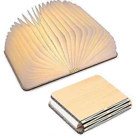 LED-boklampa i trä, vikbar boklampa i papper, USB-uppladdningsbar