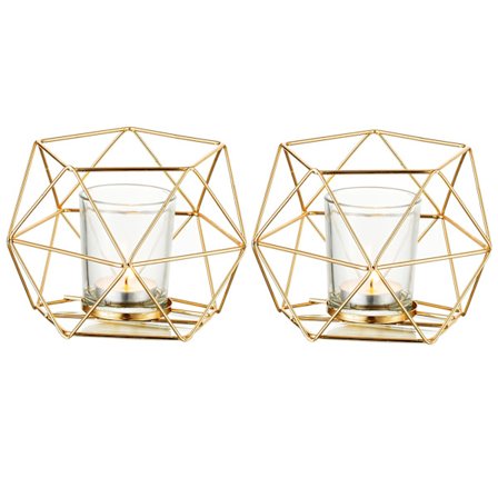 Lysestaker Gull Geometrisk Dekor - Telysholder for Telys Dekorativ Lysestake Aksenter for Hjemmebord Hylle Mantel, Gull, 2stk