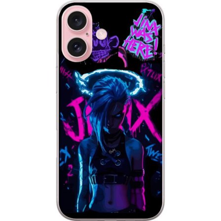 Yhteensopiva Puhelinkuori Apple iPhone 16 Jinx juliste Arcane League of Legends LoL hahmo neon graffiti pelaaminen fanart Netflix anime suunnittelu