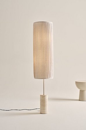 Jotex - TINE lampa podłogowa Natural Travertine Base With Natural Cotton Shade And Nickel Satin Pole - Kup Lampy podłogowe firmy Jotex