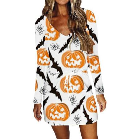 Dam V-hals Kort Mini Klänning Print Halloween Klänningar