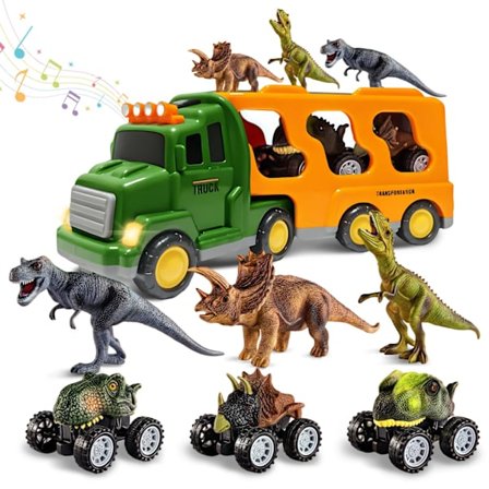 Dinosaur Legetøjslastbiler, Transportkøretøj med 3 Dino-biler og Figurer til Børn i Alderen 3-7 År Fødselsdagsgaver
