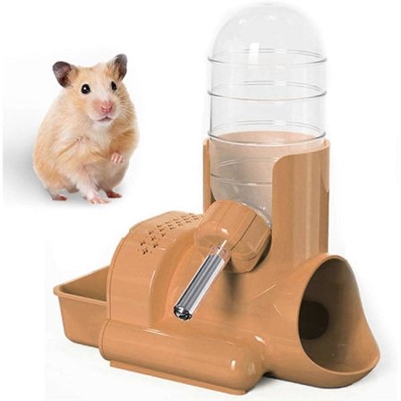Hamster Vattenflaska, 3 i 1 Vattenflaska Automatisk Flaskdispenser med Matbehållare Bas Hydda För Hamster Mus Råtta Igelkott Orange