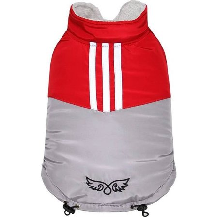 Fodrad Röd Grå HundJacka med detaljer Hundkläder Hundtäcke