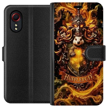 Yhteensopiva Lompakkokotelo Samsung Galaxy Xcover 5 Yksityiskohtainen fantasiaseen kilpi, jossa on kultaisia koristeita, eläinaiheita ja hehkuva taian