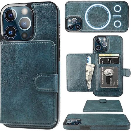 Pung Etui til iPhone 13 Pro Kompatibel med MagSafe Magnetisk RFID-blokering Aftageligt Premium PU Læder Flip Etui med Kortlommer Holder Støttefod