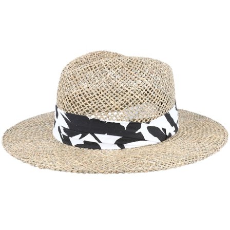 Seeberger - Beige straw Cappello - Seagras Fedora With Trimming Nature-Black Straw Hat @ Hatstore