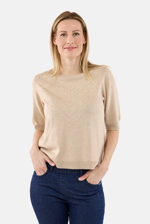 BRANDTEX - Strik med korte ærmer – Beige – Rund hals