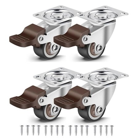 4 ST 1 tums Hjul med Platta, Svängbara Hjul Låsbara Kraftiga Tysta Möbelhjul för Hem och Företag