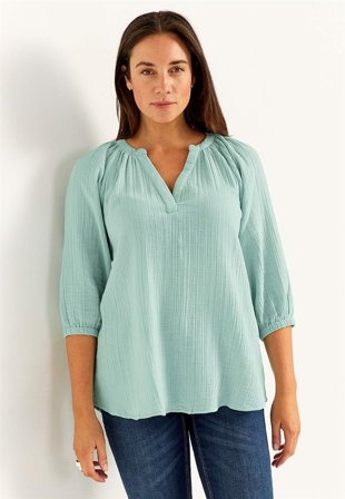 Cellbes of Sweden - Tunika i rynket bomuld i lys turkis til damer i størrelse 58/60