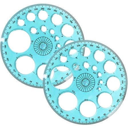 Geometrisk rund linjal fra Pieces, rund tegnesjablon, 360° gradskive, rund sjablonglinjal, multifunksjonell tegnelinjal, malemålingslinjal