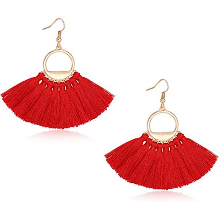 Personliga bomullstråd tofsar fläktformade örhängen (röd), Boh