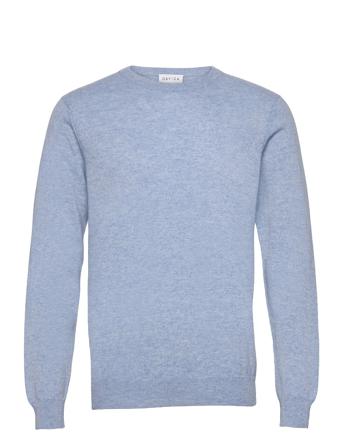 Man O-Neck Plain Neulepaita Pyöreä Kaula-aukko Sininen Davida Cashmere
