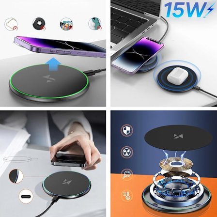 Wozinsky Langaton latausalusta 15W Qi ja USB-C-kaapeli - Musta