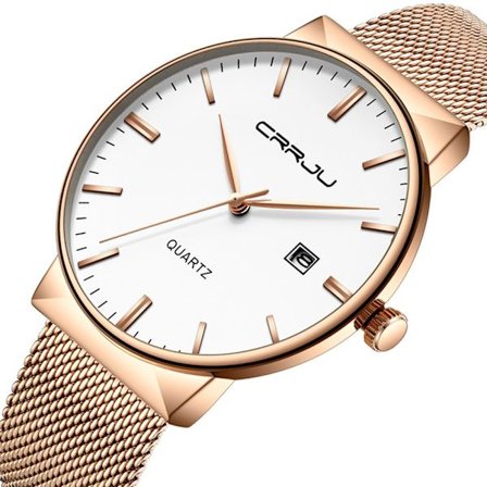 Herrklocka Ultra tunn vattentät armbandsklocka Herr Mode med svart rostfritt stål armband Mesh Analog kvarts Business Herrklockor