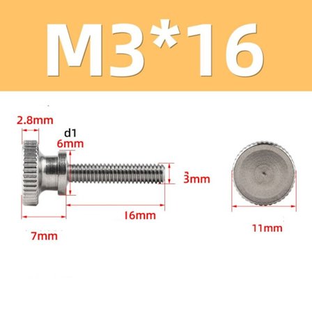 5 stk riflede tommelfingerskruer Håndstrammede skruer M3X16MM