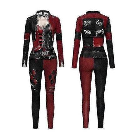 Dame Harley Quinn Kostume Klassisk Harley Quinn Halloween Cosplay Kostume Jumpsuit Høj Kvalitet, Happy H