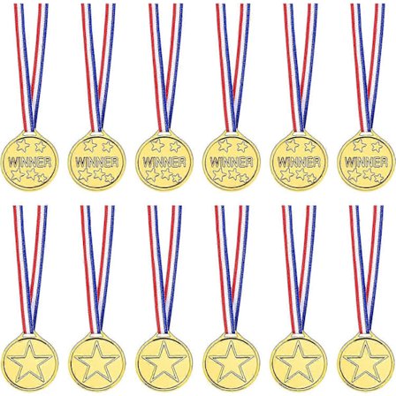 12 stk. Plast Vinnermedaljer Utdelingsmedaljer Medaljer med Halsbånd for Barn Sportsfest (FMY)