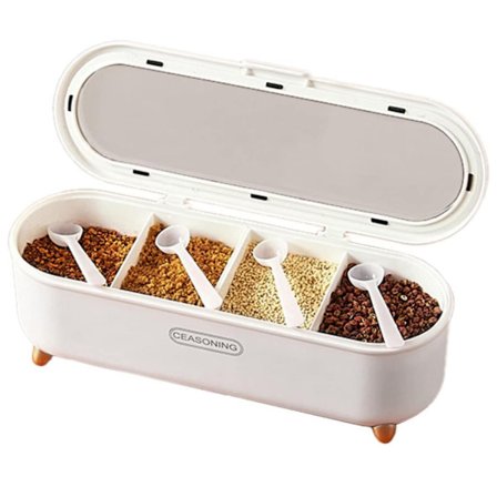 Nordisk Stil Krydderikrukke Boks Kreativ Krydderiboks Multi-Grid Husholdnings Krydderiflaske Krydderiopbevaringsboks Sukker MSG Flaske Saltboks, Hvid