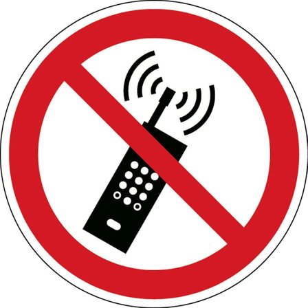 Skilt, mobiltelefon forbudt, selvklebende polyester, Ø 100 mm