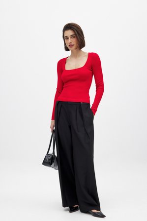 NA-KD Ribbstickad topp med fyrkantig halsringning - Stickade toppar - Röd - XS