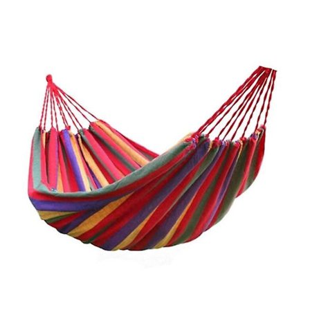 Utendørs vevd lerret hengekøye bærbar reiseveske hage camping 190*150cm (båndtau + oppbevaringspose) 1 stk-rød stripe