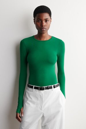 COS Women's Cotton Long Sleeve Top in Green