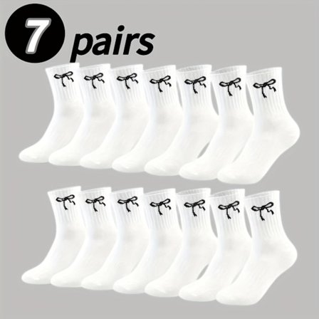 7 par dame termiske sportssokker i læglængde med sløjfemønster & sidestriber - Varme, åndbare lægsokker egnet til