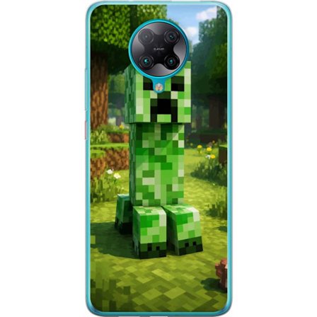 Kompatibelt Mobilskal till Xiaomi Xiaomi Poco F2 Pro Block-baserad Creeper-figur i en grön pixell värld, ikonisk spelillustration för barnrum, game