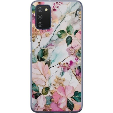 Kompatibel Mobilcover til Samsung Galaxy A03s Abstrakt marmormønster med blomster, blade og gyldne detaljer i bløde pastelfarver