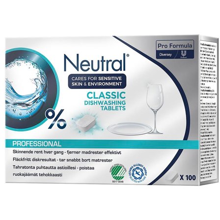 NEUTRAL Maskindisk Classic tabs 100/fp - Lyreco - Städ och hygien - Diskrengöring - Maskindiskmedel