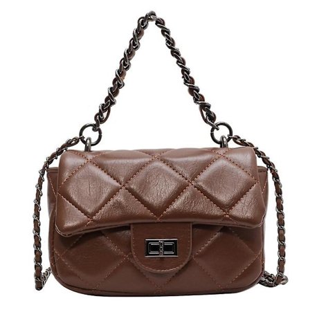 En-skulder PU-veske Damemyk Soft Bag Håndveske Diamantkjedeveske En-skulder Crossbody-veske