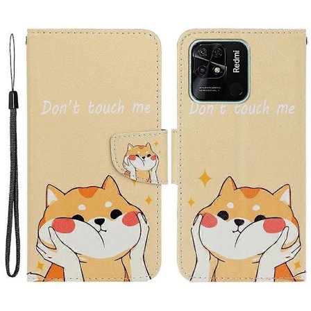 Dobbelt flip krydskornet læder telefoncover med tegnebog til Xiaomi Redmi 10C 4G (Akita Hund)